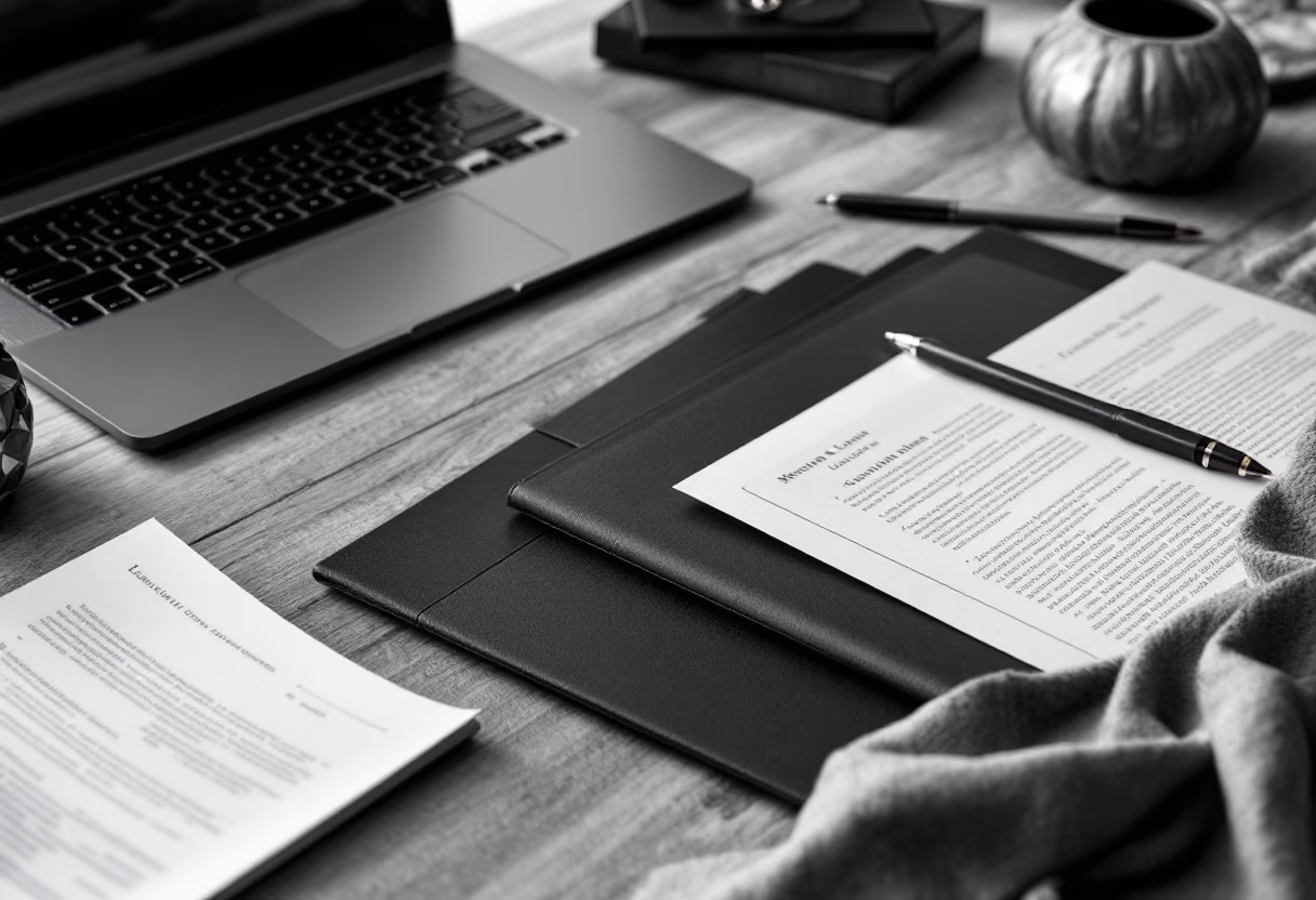 [background image] image of a work desk with a laptop and documents (for a ai legal tech company)